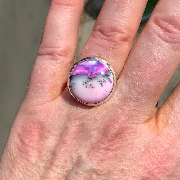 PURPLE DENDRITIC OPAL 925 STERLING SILVER RING, SIZE 7 - Picture 9 of 10